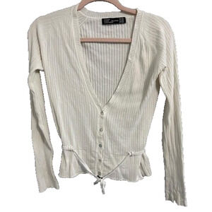Zara Ribbed Wrap Cardigan Button Front Tie Waist Long Sleeve Womens Size M
